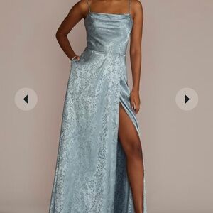 David’s Bridal Dusty Blue Satin Dress